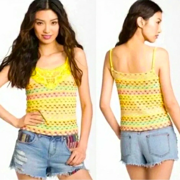 Free People Tops - Free People Lace Crochet Colorful Embroidery Spaghetti Strap Top S‎
